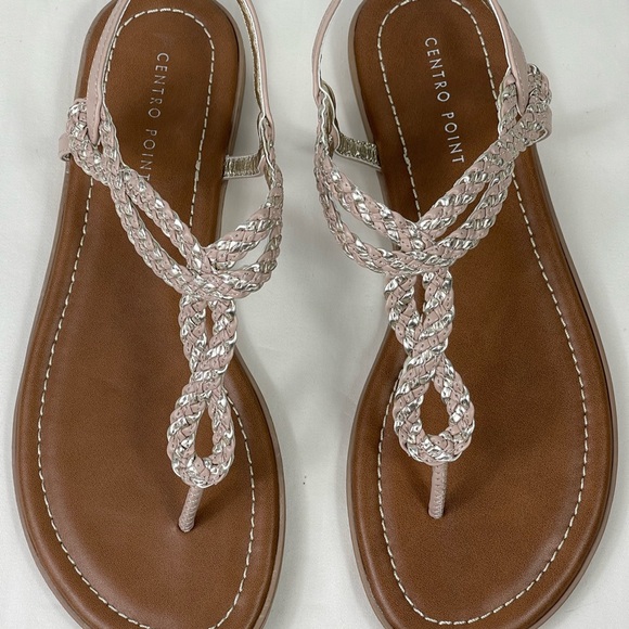 Centro Point Shoes - Elegant Pink and Brown Sandals with Braided Straps
